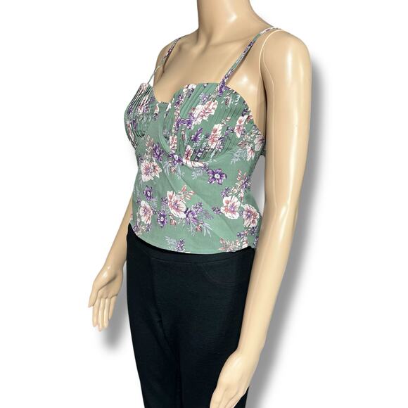 Blush BJ Womens Crop Top Floral Print Pleated Underwire Cutout Back Green Small - Picture 7 of 11